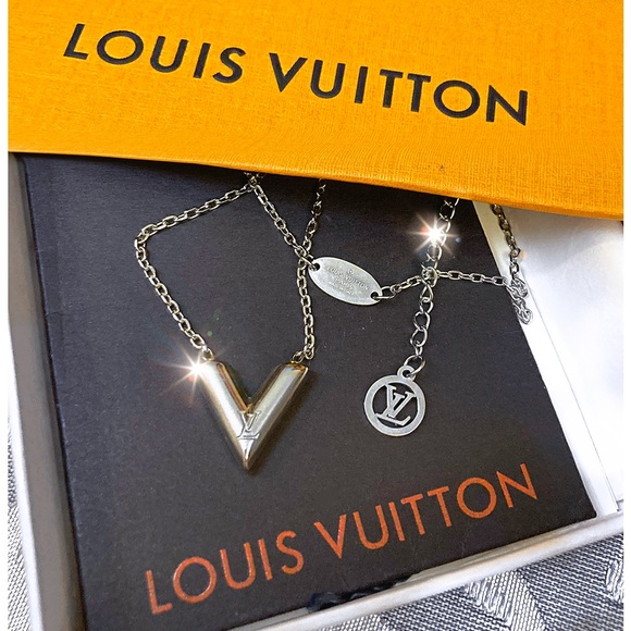 Authentic Louis Vuitton V-Shaped Silver Pendant Necklace - Picture 1 of 16